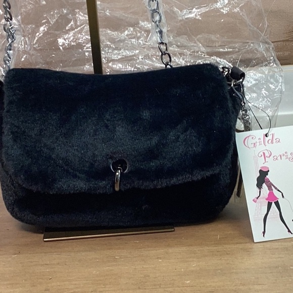 Black Velvet Shoulder Bag with Silver Chain - Picture 1 of 10